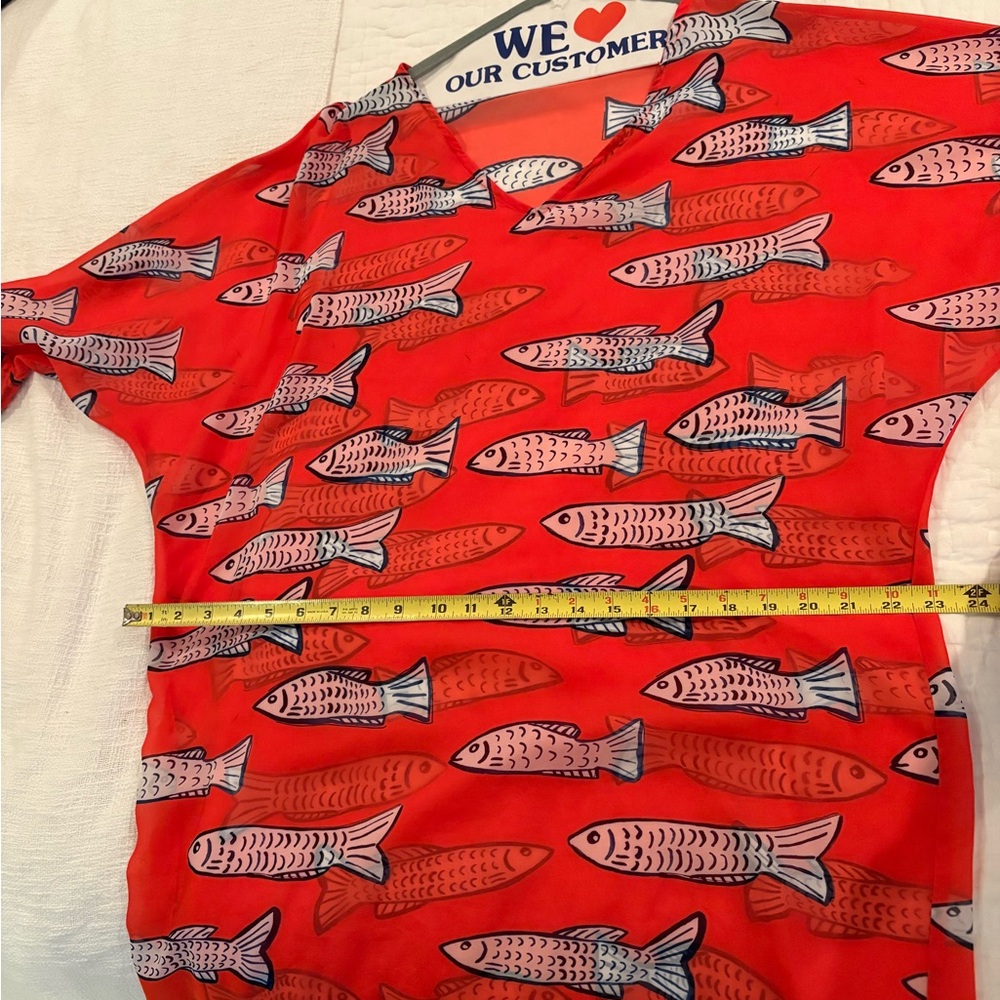 Brooke Wright Cece Fish Patterned Red Kaftan - image 5